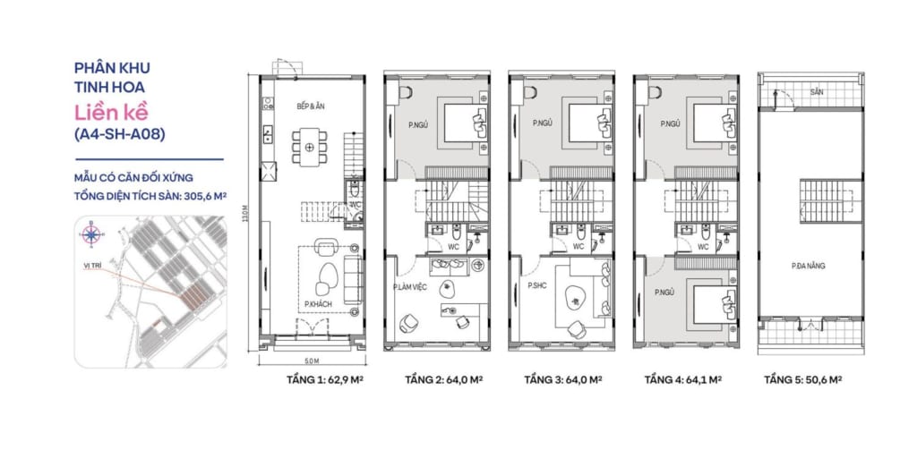 Mặt bằng thiết kế liền kề phân khu Tinh Hoa Vinhomes Cổ Loa